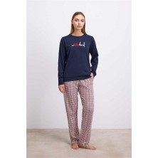 Red Womans %100 Pamuklu Uzun Kol Sweatshirt ve Ekose Pantolon Pijama Takımı