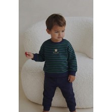 Cigit Çizgili Triko Erkek Bebek Takım 0-3 Yaş Haki Lacivert Çizgili