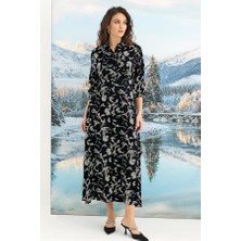 Red Womans %100 Viskon Desenli Truvakar Kollu Saten Elbise