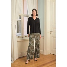 Red Womans Çiçek Yaprak ve Etnik Desenli Uzun Kollu Pijama Takımı