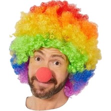 Marsilyan Rengarenk Gökkuşağı Afro Bonus Peruk ve Kırmızı Renk Sünger Burun 120 gr