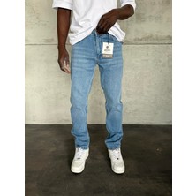 KağanKY Mavi Taşlamalı Likralı Regular Fit Jean