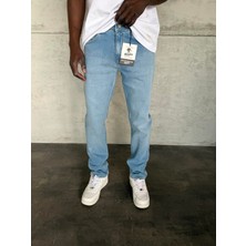 KağanKY Açık Mavi Taşlamalı Likralı Regular Fit Jean