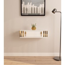 Morepp Lena 70CM Duvara Monte , Kapaklı, Modern Dresuar Beyaz-Altın