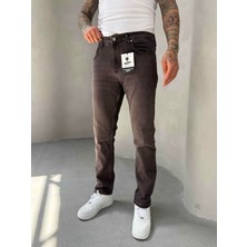 KağanKY Yıkamalı Kahverengi Likralı Regular Fit Jean