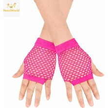 Kayem Kay 80’ler 90’lar Retro Neon Fuşya Şeker Pembesi File Parmaksız Kısa Eldiven 11 cm 658474