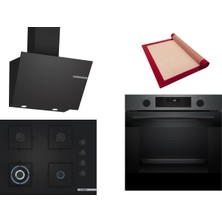 Bosch Siyah 3 Lü Ankastre Set 535 ( HUA736EG0T - POH7C6P31O - DWK66PJ60T  ) 67CM Wok Bek Ocak - Buhar Destekli Siyah Inox Fırın - Pişirme Matı ile