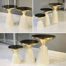 Şar Mobilya Modern Gold Metal Ayaklı Zigon Sehpa – Parlak Beyaz Gövde, Lüks Tasarım Yan Sehpa (Tekli / Set Yapılabilir)