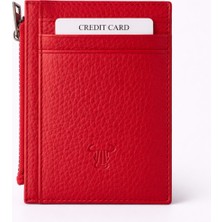 Kadın Hakiki Deri Kırmızı Fermuarlı Kartlık