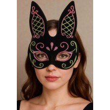 Kayem Kay Siyah Renk Pembe Gold Simli Siyah Süet Kaplama Tavşan Maskesi 18X16 cm 658474