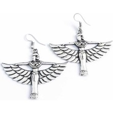 Normadia El Yapımı Antik Gümüş Kaplama Maat Tanrıçası Küpe