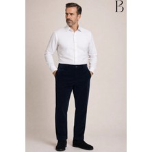 Rahat Kesim Kışlık Içi Polarlı Açık Lacivert Erkek Kadife Baba Pantolon