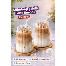 Maridet Sukabağı Şekli Pipetli Cam Sunum Meşrubat Bardağı | Burgu Stil Kahve Kokteyl Sunum Bardağı