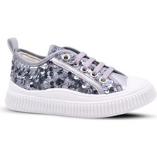 Kids A More Sweet Kız Çocuk Pullu ve Bağcıklı Gümüş Renk Sneaker