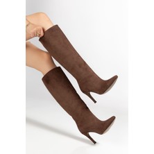 Ellolita Luxury Shoes SYT-2004 Kahverengi Süet Günlük Bayan Çizme