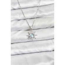 Skygo 316L Çelik Zincir Gümüş Renk Kutup Yıldızı Model Zirkon Taşlı Kadın Kolye - TJ-BKO10860