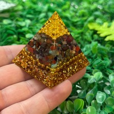 Taş Uzmanı Orgonit Piramit – Meditasyon Yayı, Çakra Taşları ve Altın Detaylar