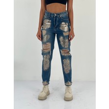 Miss Poem Kadın Aksesuar Detaylı Yüksek Bel Mom Jean Pantolon