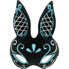 Lunirawear Lunı Siyah Renk Mavi Beyaz Simli Siyah Süet Kaplama Tavşan Maskesi 18X16 cm 968547