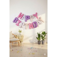 Dodomar 35 cm Happy Birthday Pembe Mor Harf Folyo Balon Seti - Doğum Günü Parti Dekorasyonu