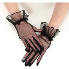 Lunirawear Lunı Kısa Boy Likralı Güpürlü Yetişkin Tül Eldiven Siyah Renk 968547