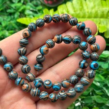 Taş Uzmanı Küre Mavi Siyah Çizgili Sıkma Malakit Taşı 8 mm