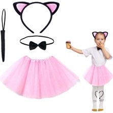 Lunirawear Lunı Pembe Renk Etekli Kedi Kostüm Seti (Tütü, Taç, Papyon, Kuyruk) 968547