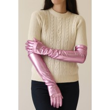 Lunirawear Lunı Uzun Boy Ekstra Parlak Saten Eldiven Pembe Renk  968547