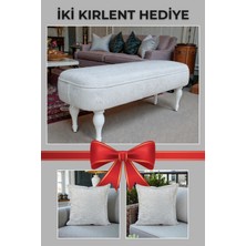 Visionario Dikdörtgen Puf – Magellan Ithal Kadife Kumaş Beyaz Ahşap Ayaklı Modern Tasarım Kırlent Hediyeli