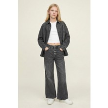 Magu Kız Çocuk Pamuklu Antrasit Gömlek T-Shirt Pantolon 3'lü Takım – Rahat Kesim Günlük Kombin