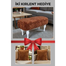 Visionario Dikdörtgen Puf – Callısto Ithal Kadife Kumaş Beyaz Ahşap Ayaklı Modern Tasarım Kırlent Hediyeli