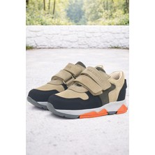 Rakerplus Hakiki Deri Kum Gri Siyah Çocuk Sneakers Spor Ayakkabı