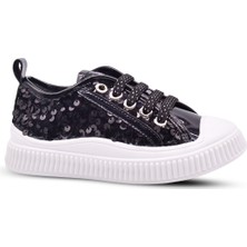 Kids A More Sweet Kız Çocuk Pullu ve Bağcıklı Siyah Renk Sneaker