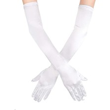 AlaNova Alano Beyaz Renk Dirseğe Kadar Uzun Kumaş Eldiven 40 cm VA74