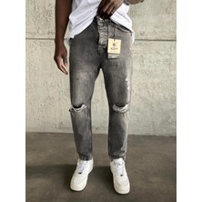 KağanKY Füme Diz Yırtık Boyfriend Jean
