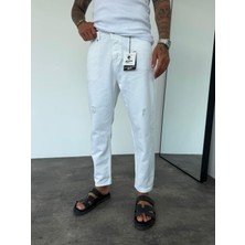 KağanKY Beyaz Yırtıklı Boyfriend Jean