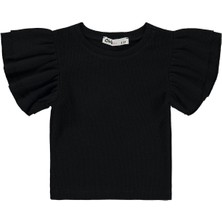 Civil Girls Volan Kollu 2-5 Yaş Tişört - Siyah 4-5 Yaş