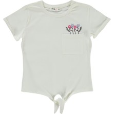 Civil Girls Çiçek Nakışlı 6-9 Yaş Tişört - Ekru 6-7 Yaş