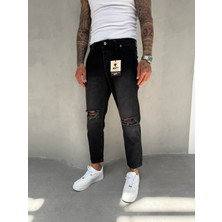 KağanKY Füme Taşlamalı Diz Yırtık Boyfriend Jean