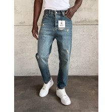 KağanKY Lacivert Yıkamalı Lazerli Boyfriend Jean