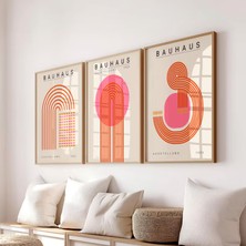 (Çerçevesiz) Bauhaus Pembe 3'lü Çerçevesiz Poster Set, Modern Dekoratif Poster Seti
