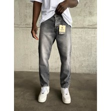 KağanKY Gri Taşlamalı Boyfriend Jean