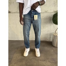 KağanKY Erkek Lacivert Yıkamalı Boyfriend Jean Normal Bel Denim 29 Beden Günlük Stil