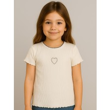 Civil Girls Kalp Baskılı 2-5 Yaş Tişört - Ekru 3-4 Yaş