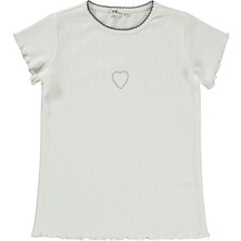 Civil Girls Kalp Baskılı 6-9 Yaş Tişört - Ekru 7-8 Yaş