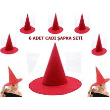 AlaNova Alano Kırmızı Renk Keçe Cadı Şapkası Yetişkin Çocuk Uyumlu 6 Adet VA74