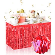 Platin Store Pilatin Kendinden Yapışkanlı Kırmızı Metalize Püsküllü Masa Eteği – 75 x 275 cm Parti
