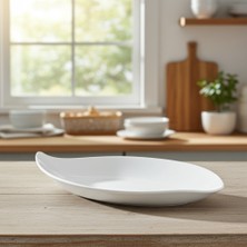 Külsan 123820.CW - Leaf 2'li Krem Beyaz Oval Tabak Seti 38X20 Cm, Thermoset Melamin