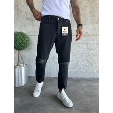 KağanKY Füme Diz Yırtık Boyfriend Jean