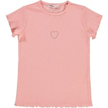 Civil Girls Kalp Baskılı 10-13 Yaş Tişört - Pudra 11-12 Yaş